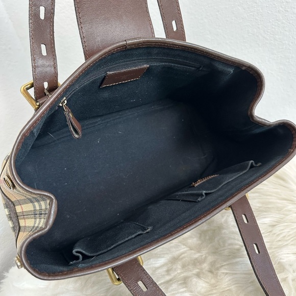 💯Authentic BURBERRY Haymarket Check Buckle Satchel Chocolate🍀 - Picture 3 of 16